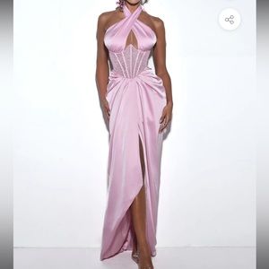 ART OF CB Noemie Pink Crystal Corset Satin Gown | Size Small | Never Worn |